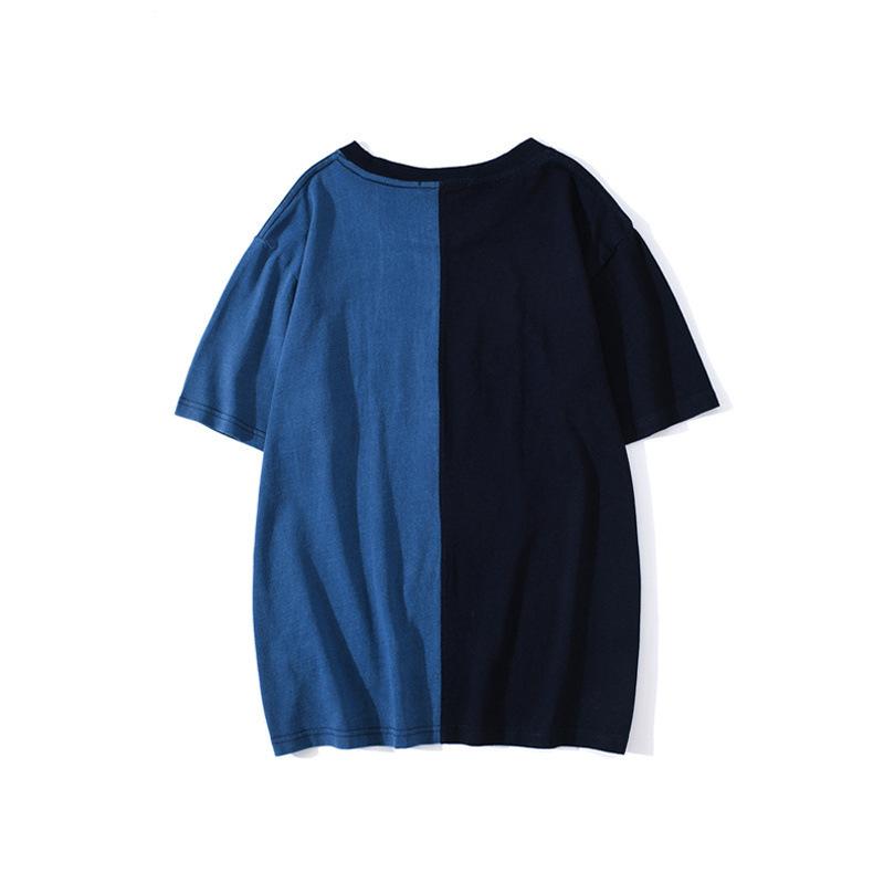Bathing Ape T-Shirt Tiger Head Shark Head Stitching Denim Color Short Sleeve T-shirt