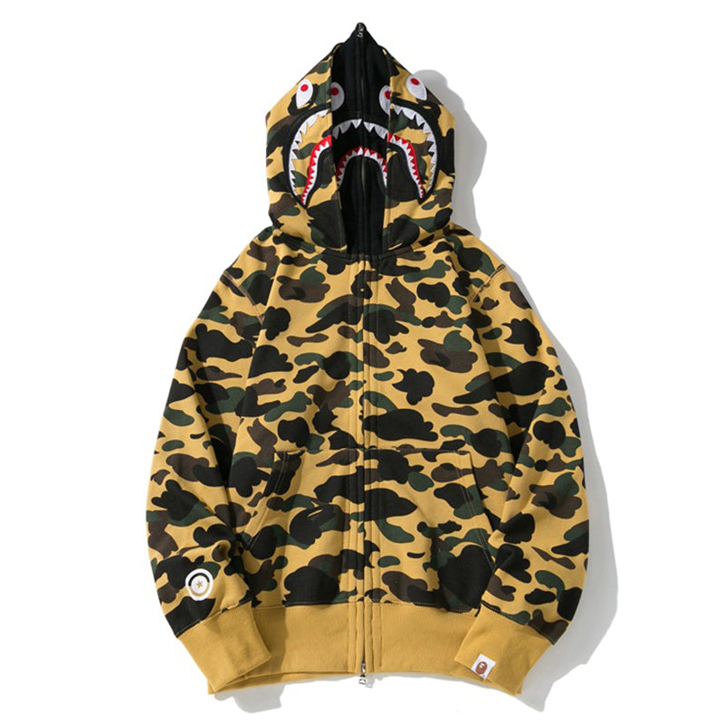 BAPE Double-Hood Camo Shark Hoodie