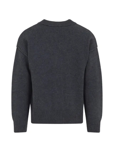 AMI Paris grey wool cardigan with Ami de Coeur