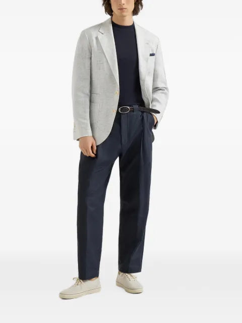 Brunello Cucinelli linen houndstooth deconstructed blazer with patch pockets