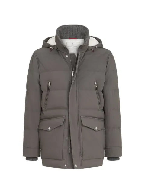 Brunello Cucinelli stretch bonded nylon down parka with detachable hood