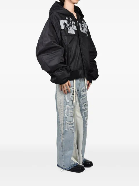 RRR123 Mentalists patch-detail hooded bomber jacket