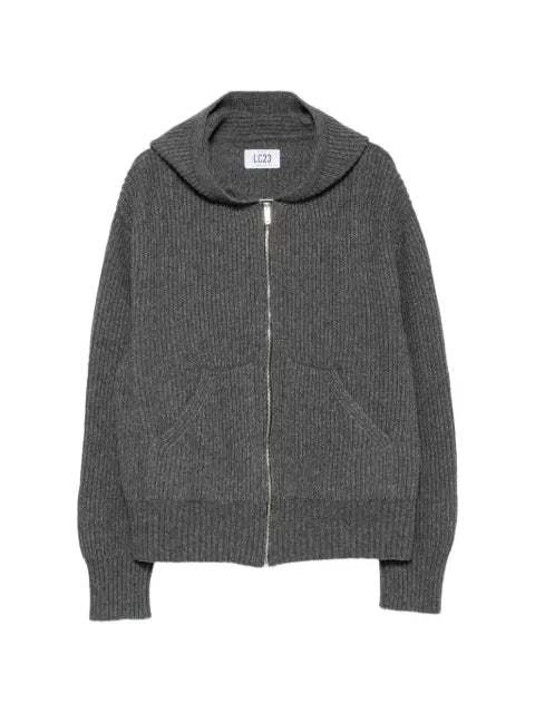 LC23 ribbed-knit zip-up cardigan