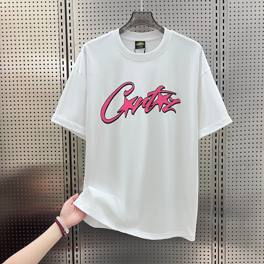 Corteiz CRTZ Script Graffiti Oversized Tee – White/Pink