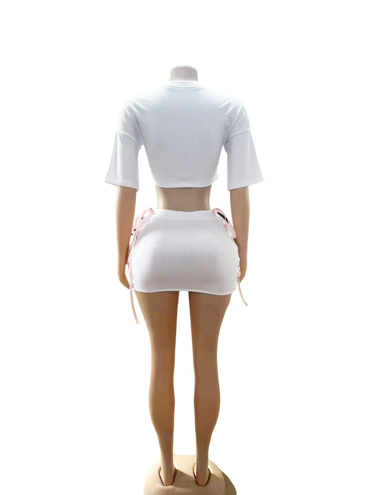 Amiri Letter and 3D Rose Applique Crop Top and Mini Skirt Set Women