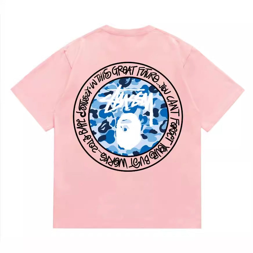 Bape X Stussy Ape Head Shark Multi‑Graphic Cotton Tee Multi‑Style