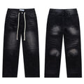 Vale Forever Black Frayed Cross Patch Drawstring Wide Leg Jeans