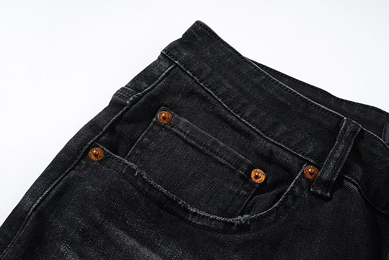 Purple Brand Paint Splatter Distressed Black Jeans