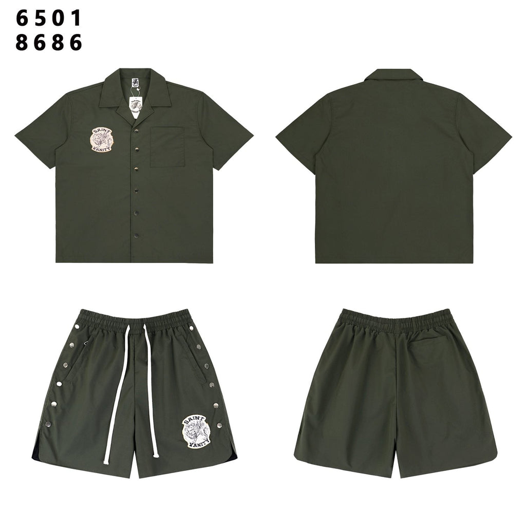 SAINT Vanity Patch Short-Sleeve Shirt & Snap-Side Shorts Set