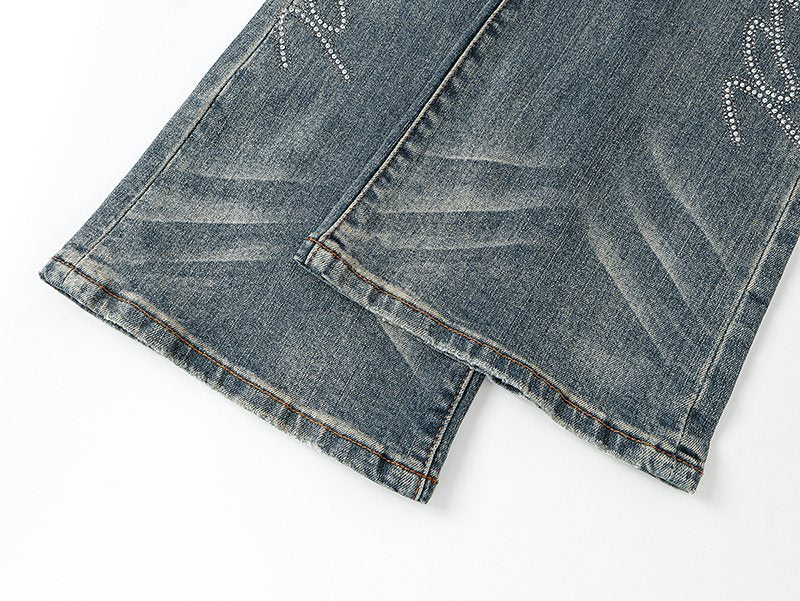 Purple Brand Rhinestone Script Flare Jeans