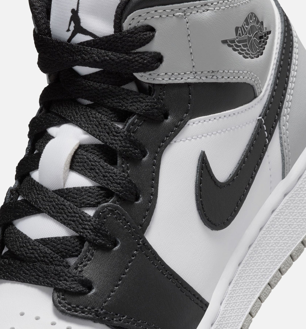 Air Jordan 1 Mid Youth Lifestyle Sneakers - White/Light Smoke Grey/Black