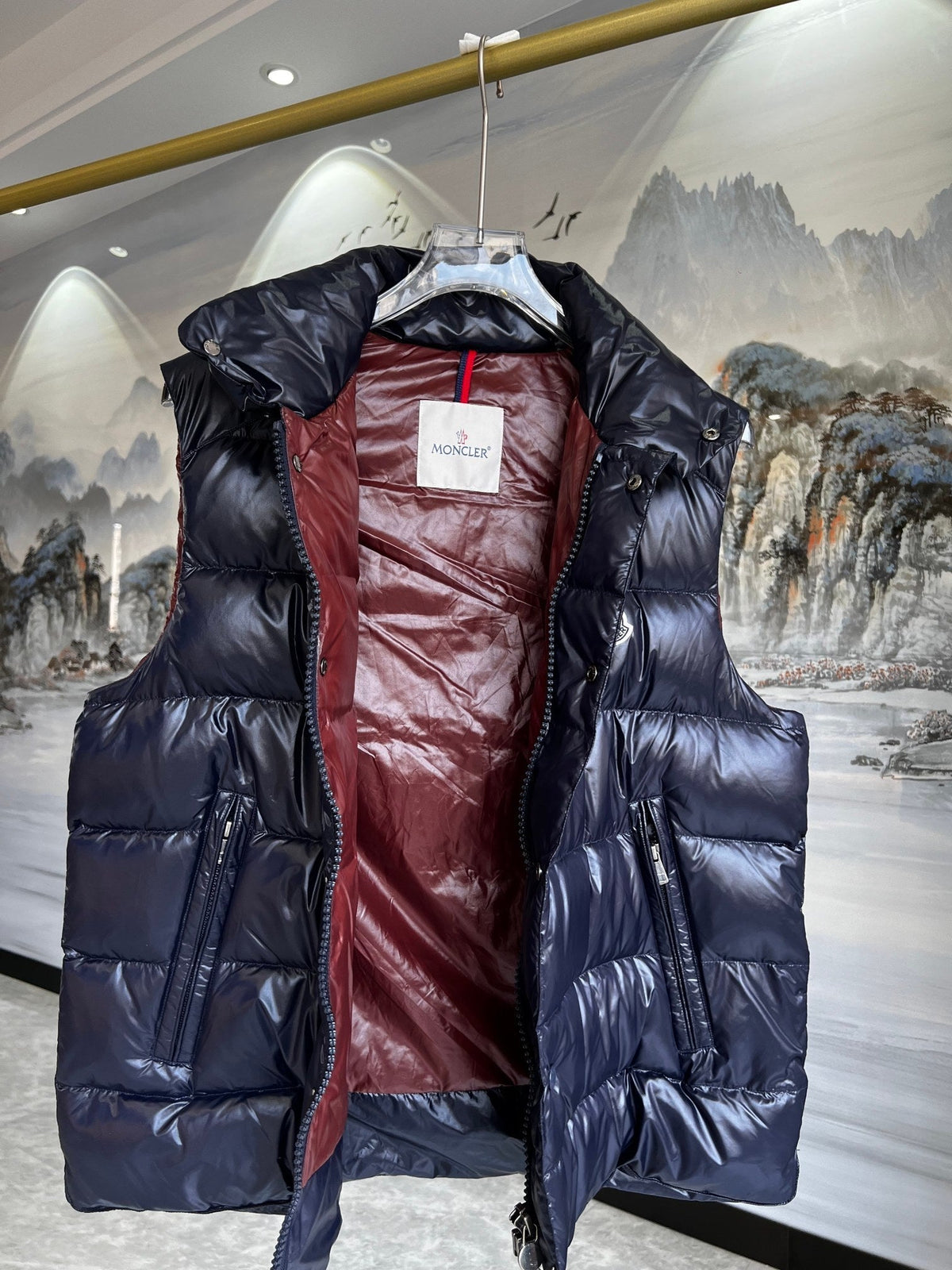 Moncler Navy Blue Glossy Down Vest