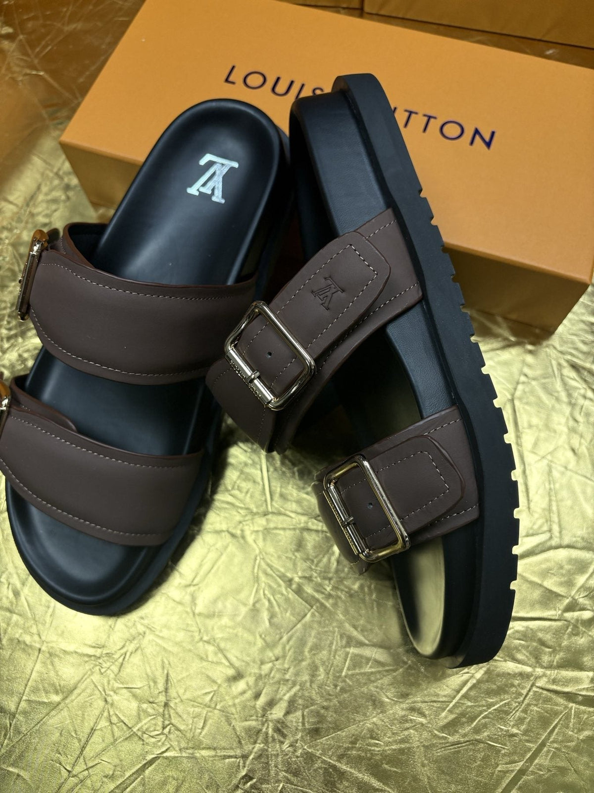 Louis Vuitton Brown Double-Buckle Sandals