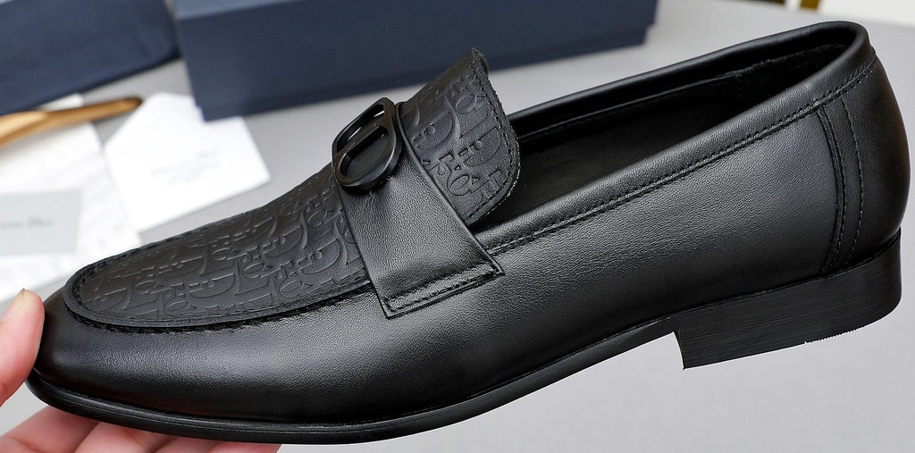 Dior Black Textured Buckle Loafers