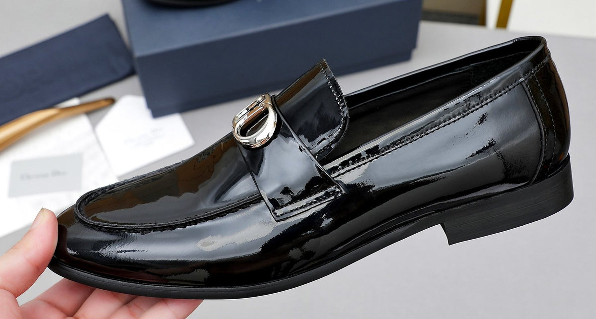 Dior Black Glossy Hardware Loafers