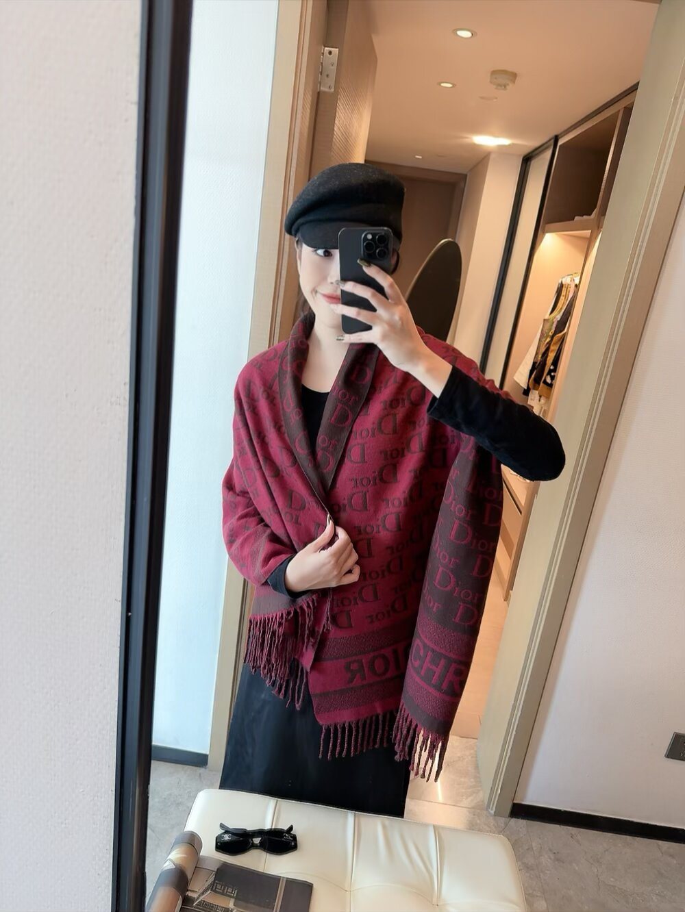 Dior Logo-Pattern Fringed Scarf