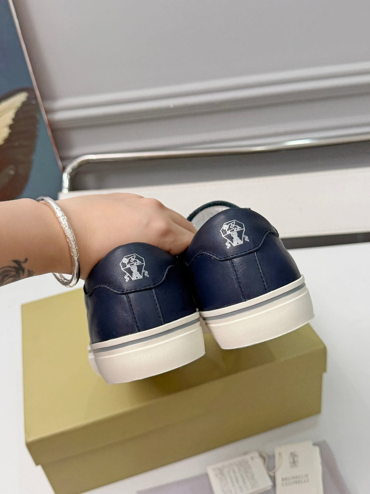 Brunello Cucinelli Navy Leather Low-Top Sneakers
