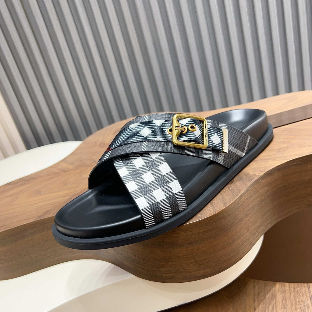 Burberry Check Cross-Strap Slide Sandals - Molded Footbed