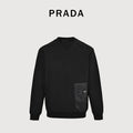 Prada Re-Nylon Chest Patch Pocket Triangle Logo Crew Neck Sweatshirt Black