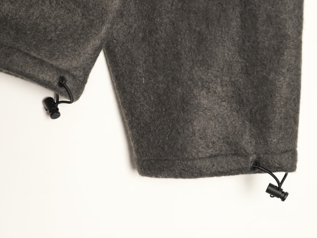 Miu Miu Logo-Embroidered Trim Fleece Hooded Jacket - Charcoal