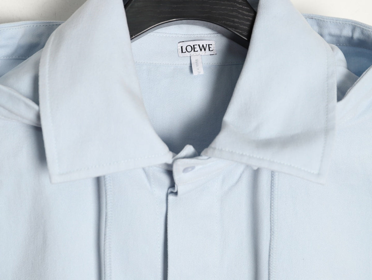 Loewe Detachable-Hood Cotton Shirt Jacket - Pale Blue