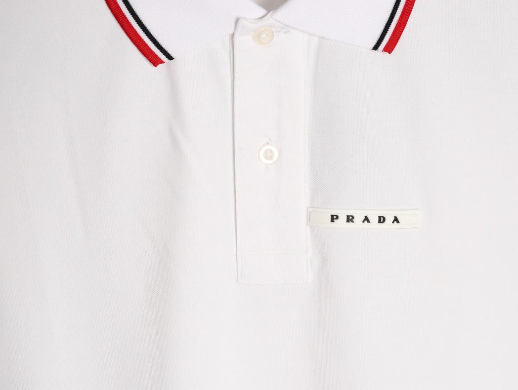 Prada Contrast-Trim Short-Sleeve Polo Shirt - White