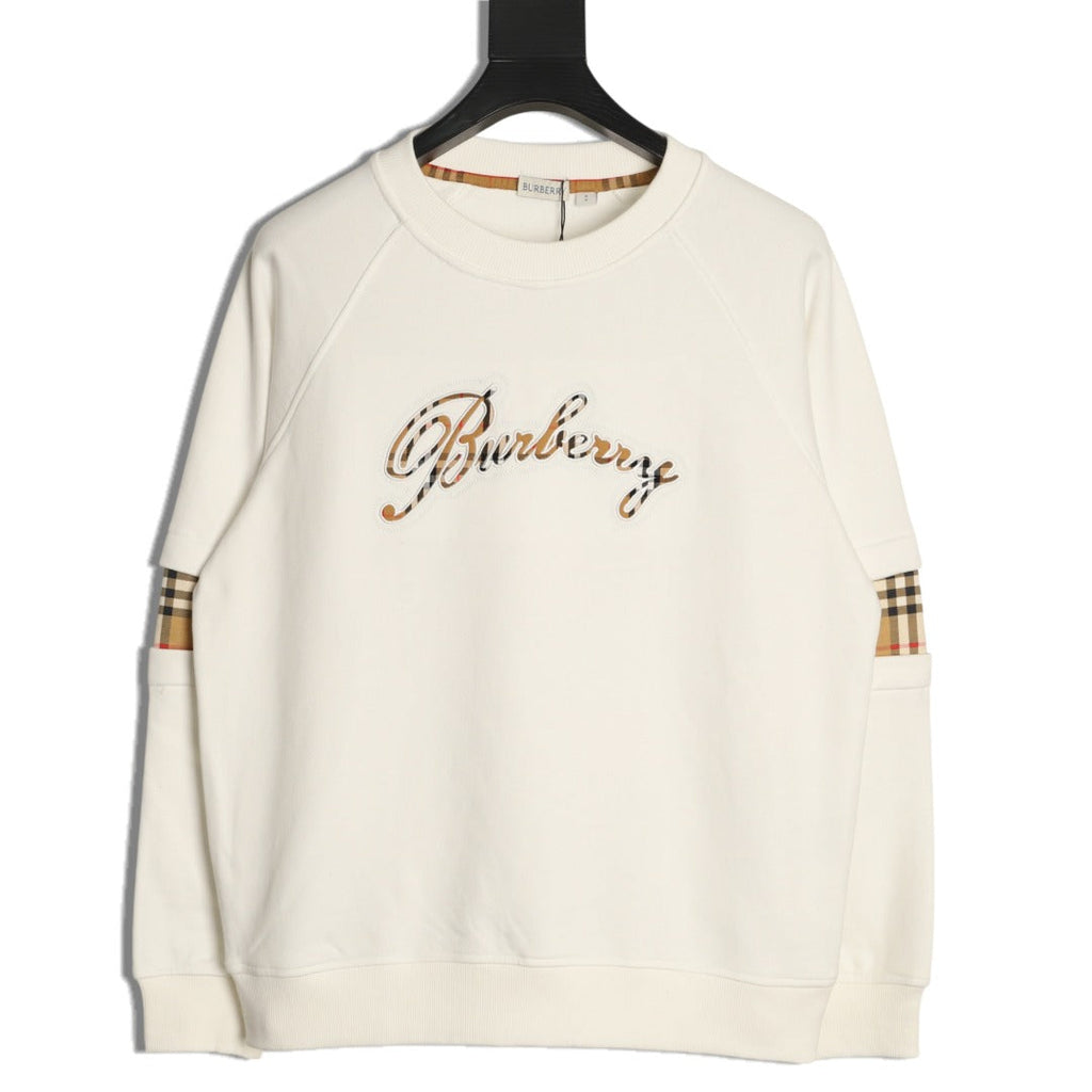 Burberry 26FW Signature Embroidered Check-Panel Crewneck Sweatshirt