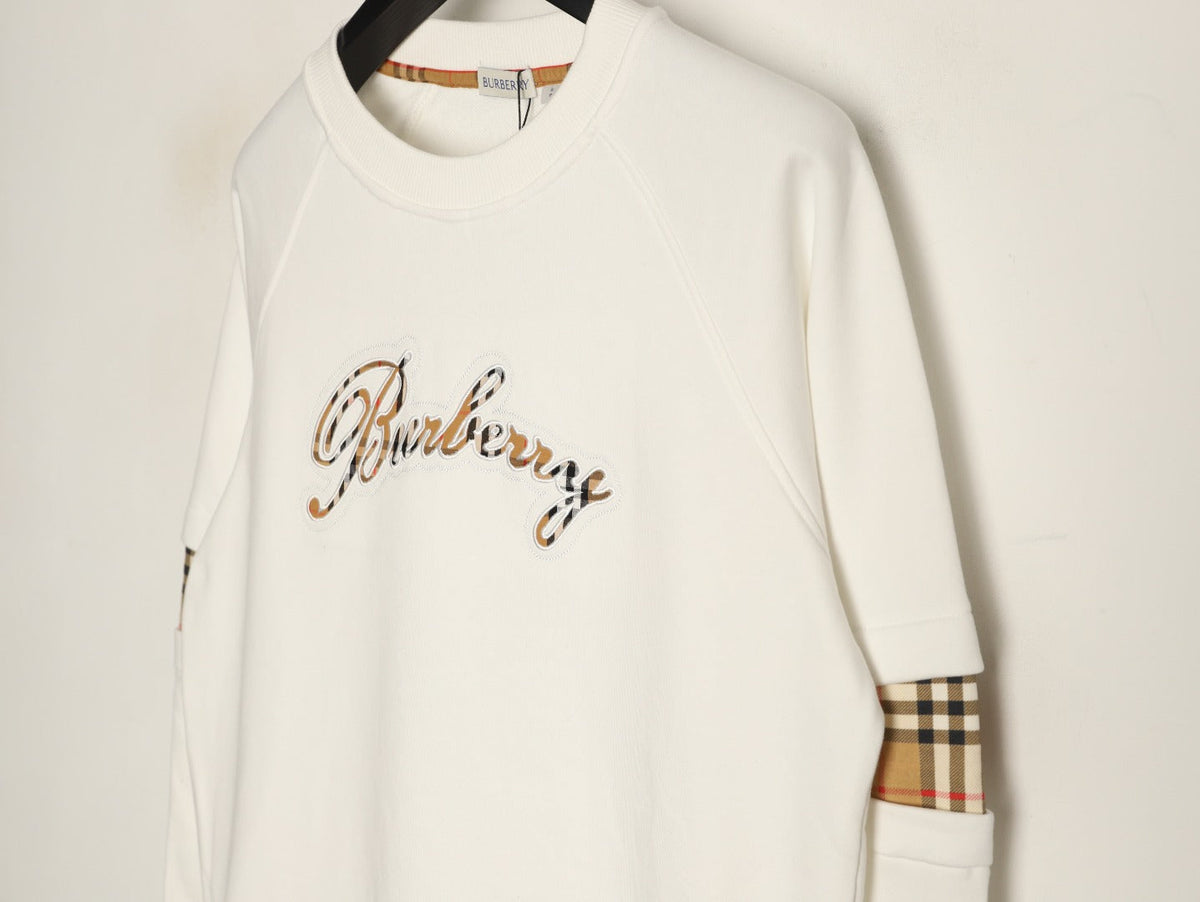 Burberry 26FW Signature Embroidered Check-Panel Crewneck Sweatshirt