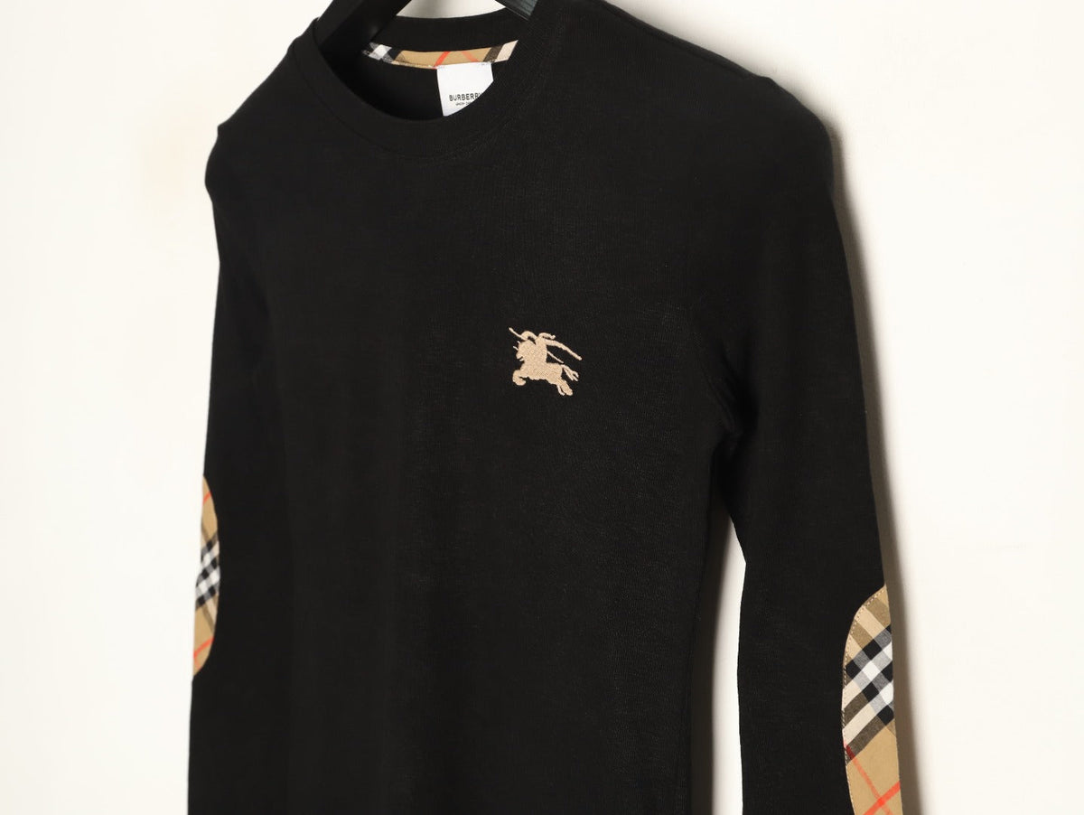 Burberry Equestrian-Detail Check Elbow-Patch Long-Sleeve Top - Black